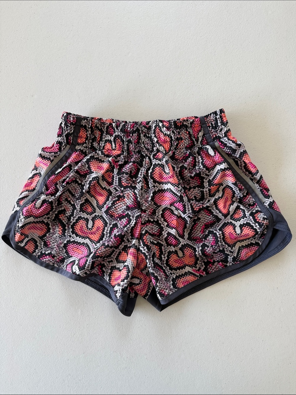 Athletic Works Pink Snake-Print Running Shorts with Black Trim